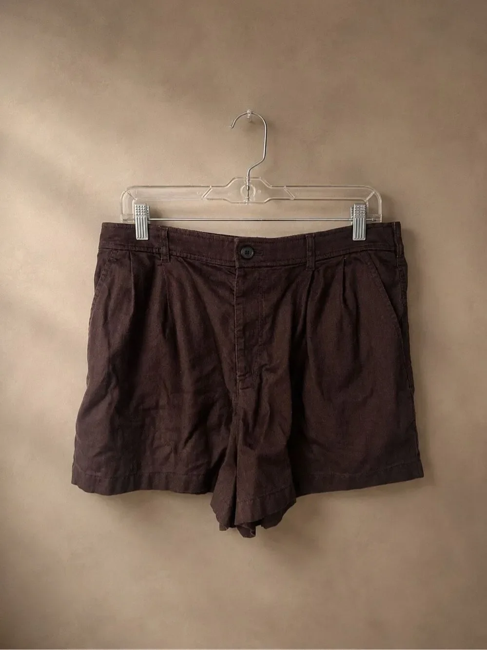 Uniqlo XL Linen Cotton High Waist Pleated Shorts Dark Brown